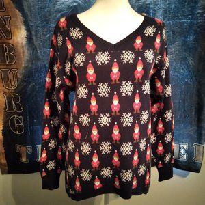 Isabella's Closet Women's All Over Santa V-Neck Ugly Christmas Sweater, Medium
